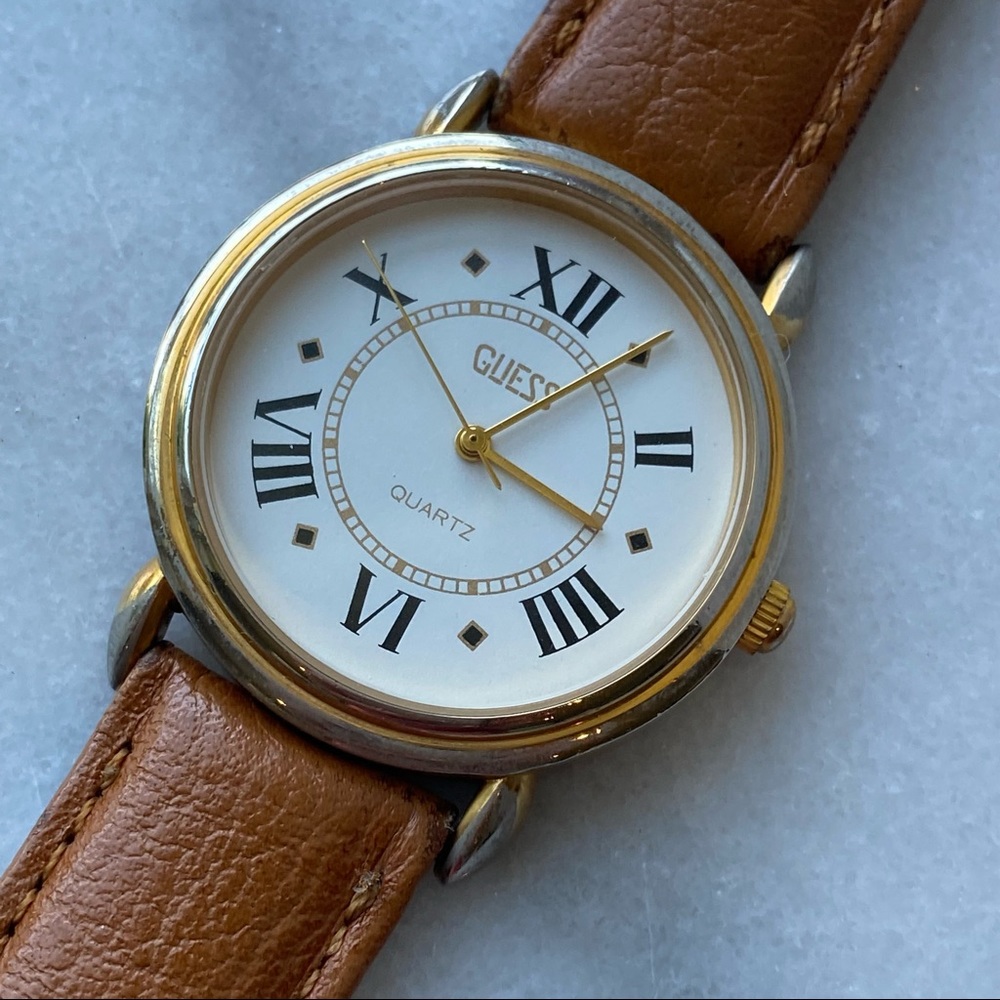 Vintage Guess Roman Numerals Leather Strap Watch
